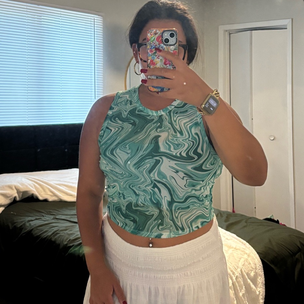 SHEIN Green Swirl Print Tank Top